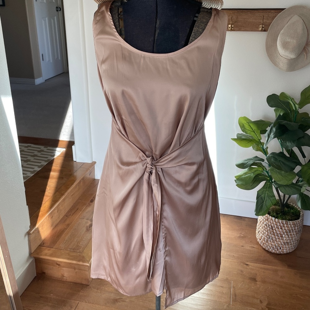 CUPSHE Gold/Tan Satin front tie dress